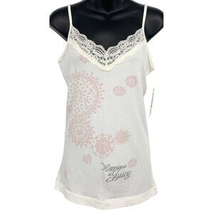 Juicy Couture Women Sleep Tank Top Medium Angel Vintage V Neck Lace Cami New